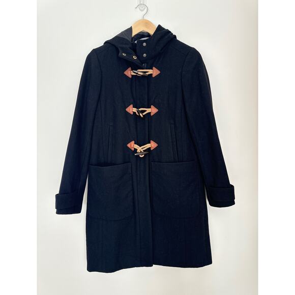 J. Crew Jackets & Blazers - J. Crew Melton Hooded Wool Blend Toggle Coat in Black.